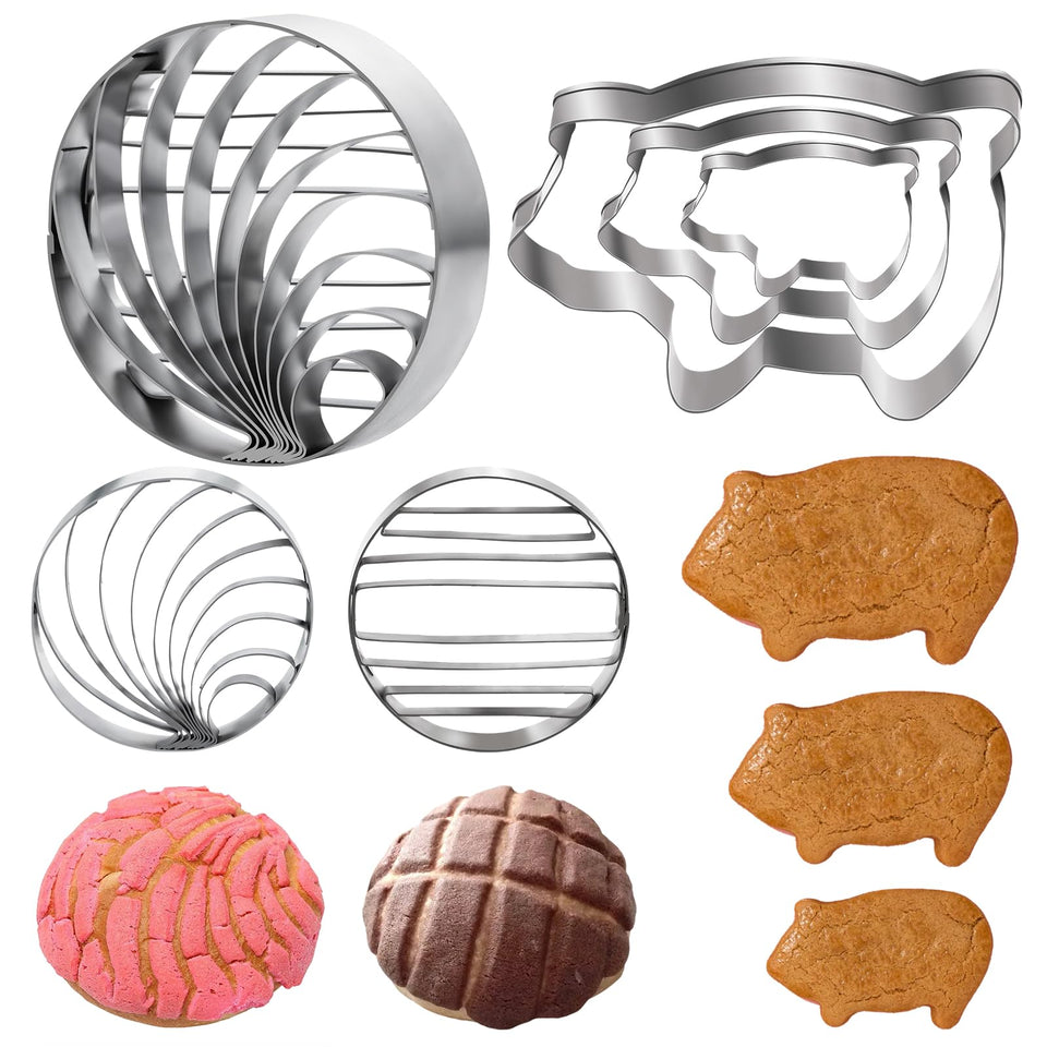 ESNOY Concha Cutter front view with dough, showcases 3 sizes for varied concha shapes.