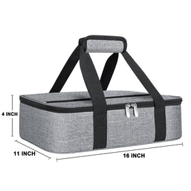 Esouler insulated casserole carrier front view with zipper and handle for easy transport.