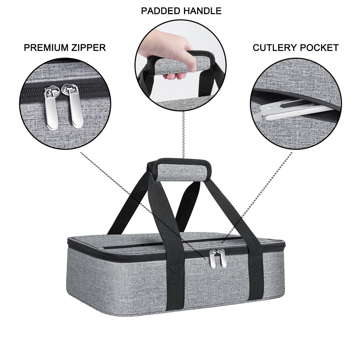 Esouler insulated casserole carrier interior liner preserves temperature during picnics or travel.
