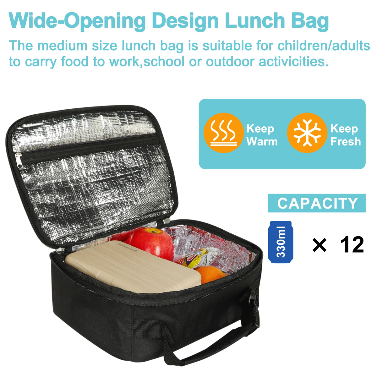 Esouler lunch bag exterior pocket for extra napkins and utensils.