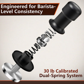 Espresso Essence self-leveling tamper ensures level tamp every time.