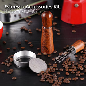 Espresso-kit barista setup shows a compact 3-in-1 espresso tool kit.