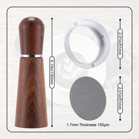 Espresso-kit wood-handle distribution tool offers a comfortable grip during use.
