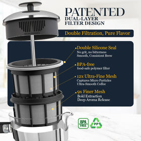 ESPRO Plus P5 patented double microfilter delivers a smooth, grit-free cup