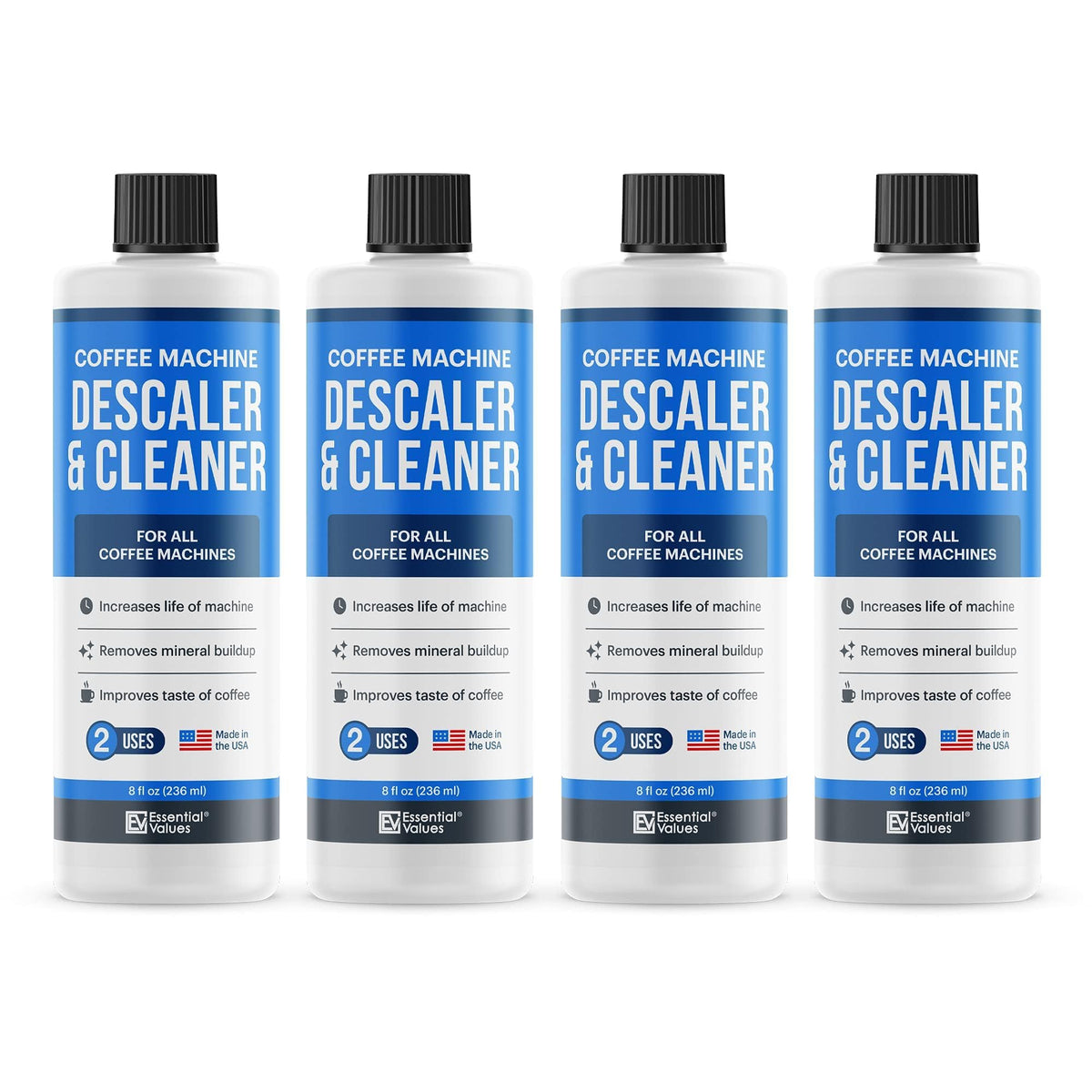 Essential Values Descaling Solution bottle front view for clean coffee machines