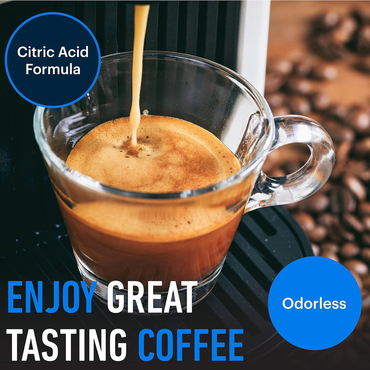 Essential Values descaling solution compatible with Keurig and Nespresso machines.