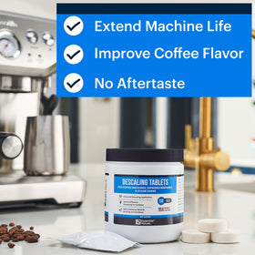 Essential Values descaling tablets for coffee makers improve cleaning and brewing consistency.