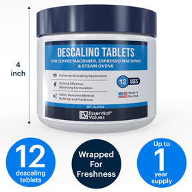 Essential Values descaling tablets for Miele compatibility sustain reliable steam and brew.