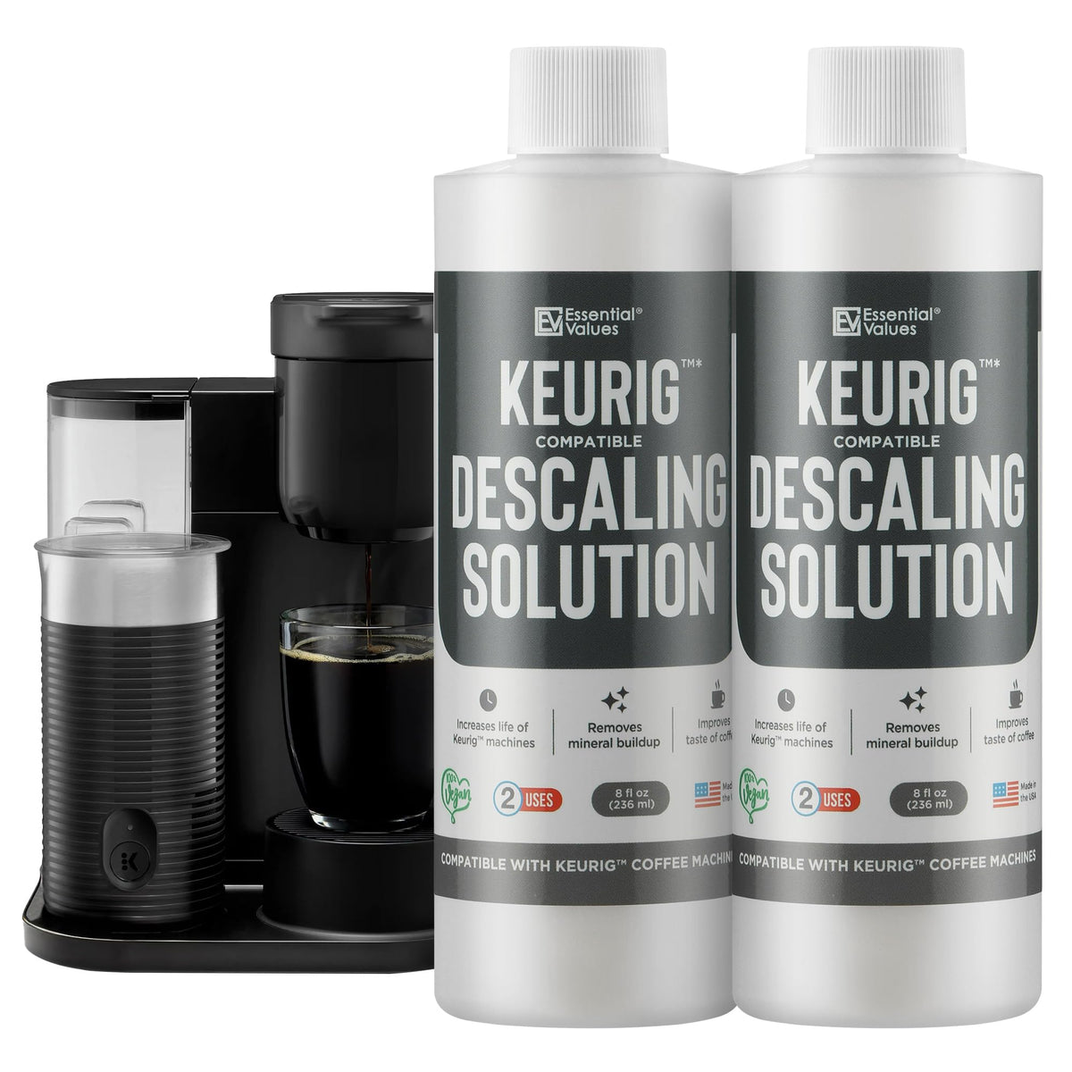 Essential Values descaling solution being poured for thorough cleaning