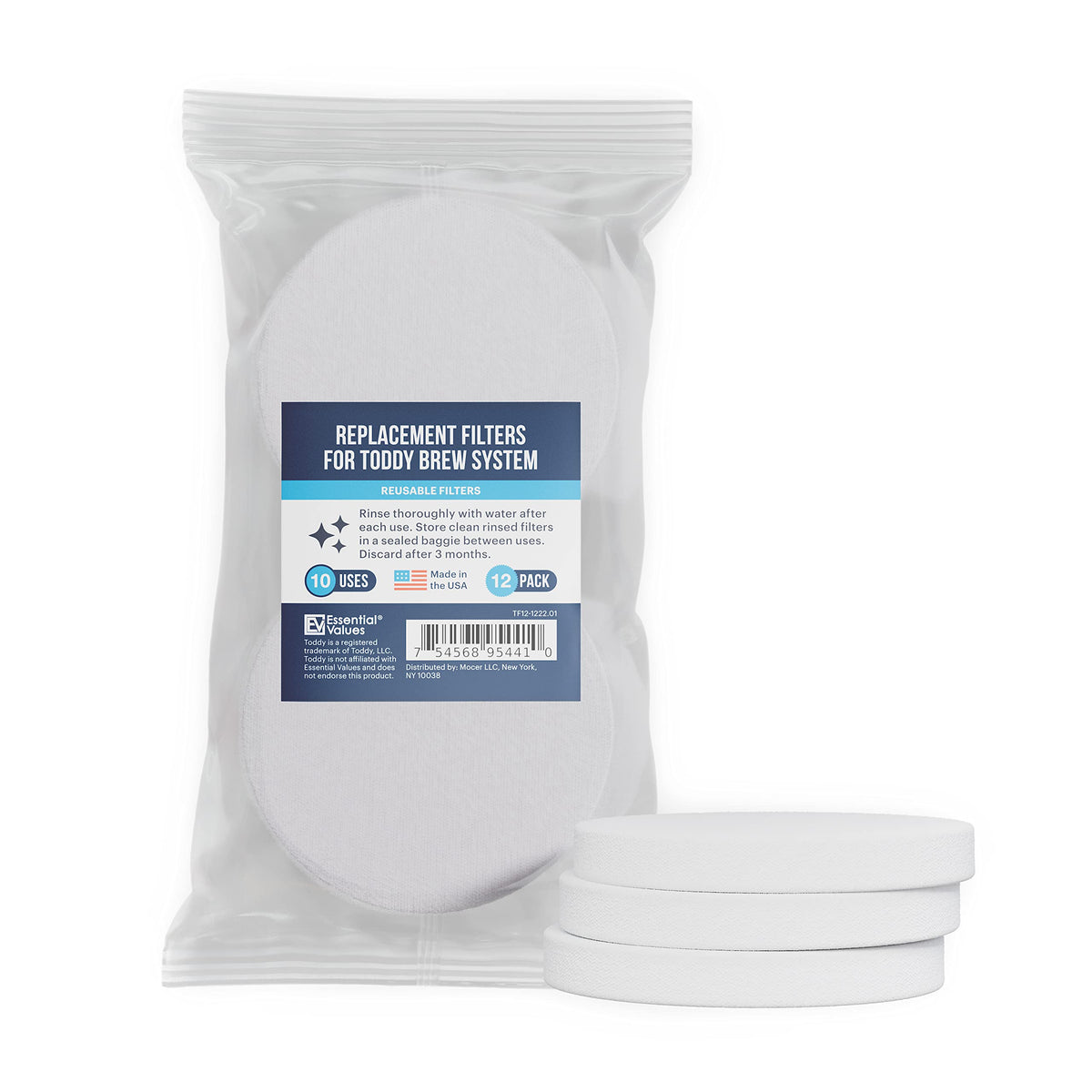 Essential Values Toddy filter 12-pack ready for use in cold brew setups.