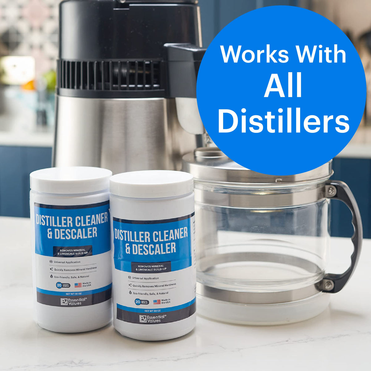 Descaler safe for metal and glass kettle surfaces