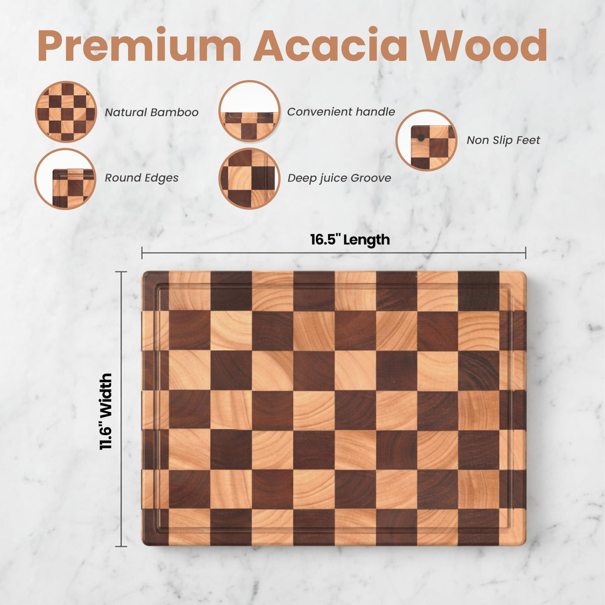 Essentise acacia board with built-in handles for easy transport