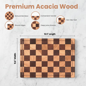 Essentise acacia board with built-in handles for easy transport