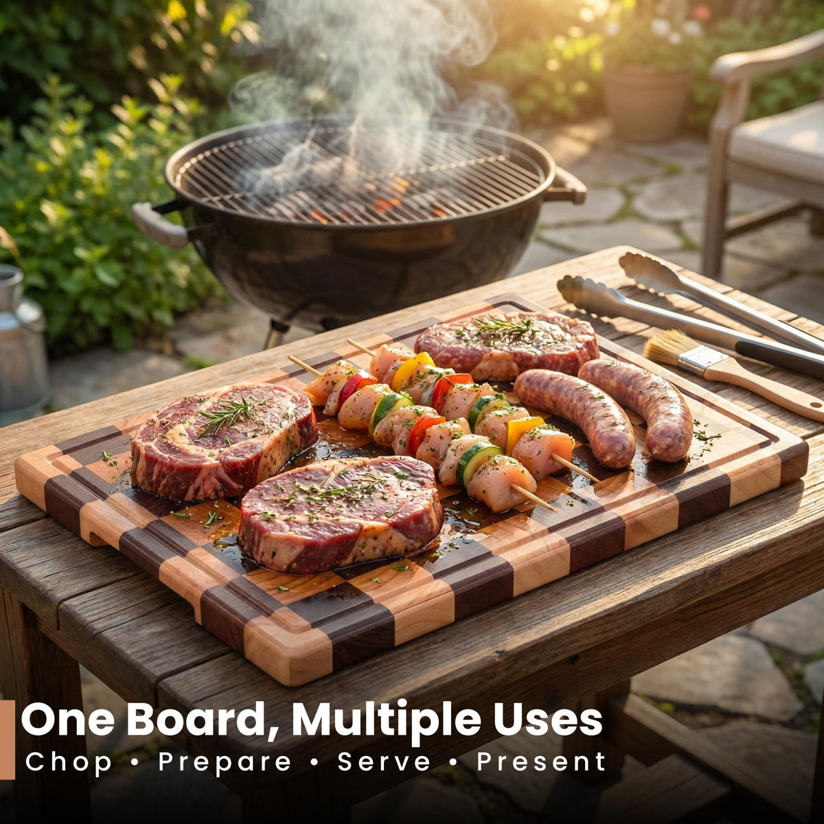 Essentise acacia board serving as charcuterie tray with style