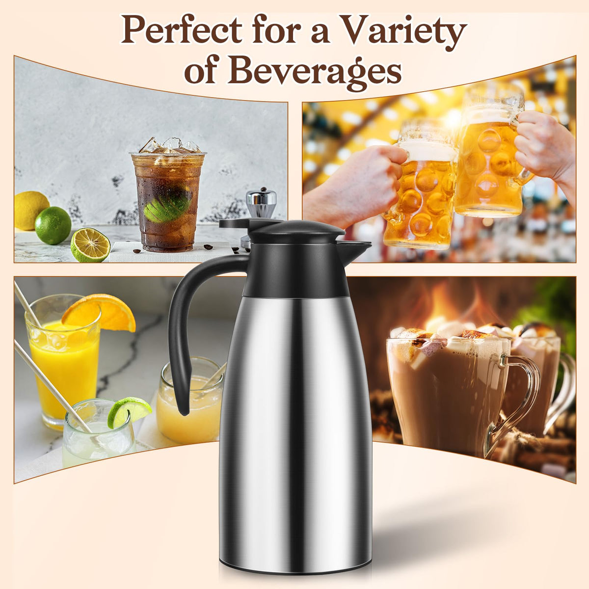 Essenya 68 oz capacity ideal for tea, coffee, or water.