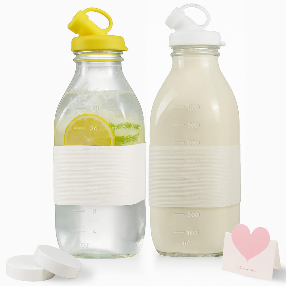 Essmilkee 32oz bottle with leak-proof lid demonstrating airtight storage for cold beverages.