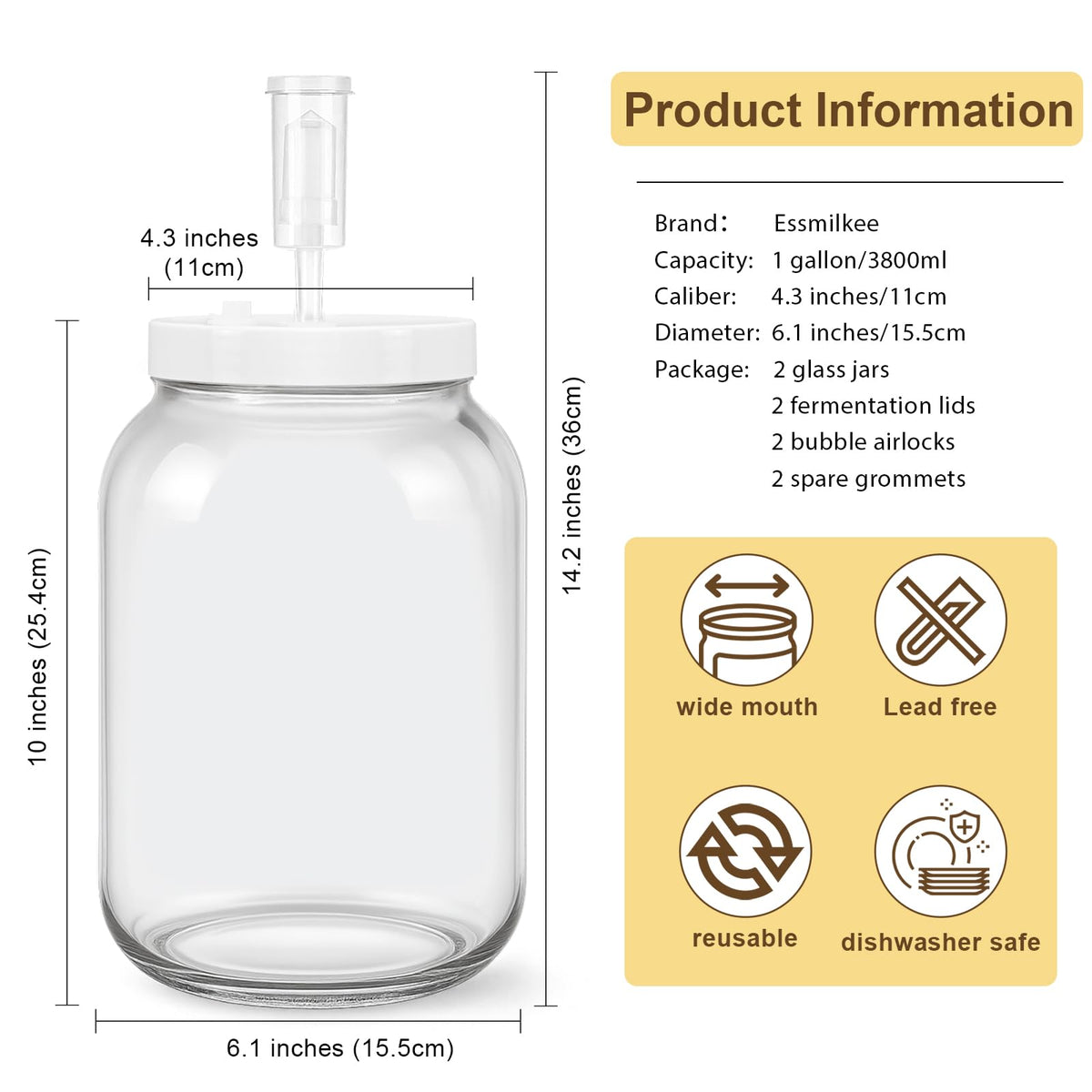 Essmilkee kombucha starter jar ideal for home-brewed beverages
