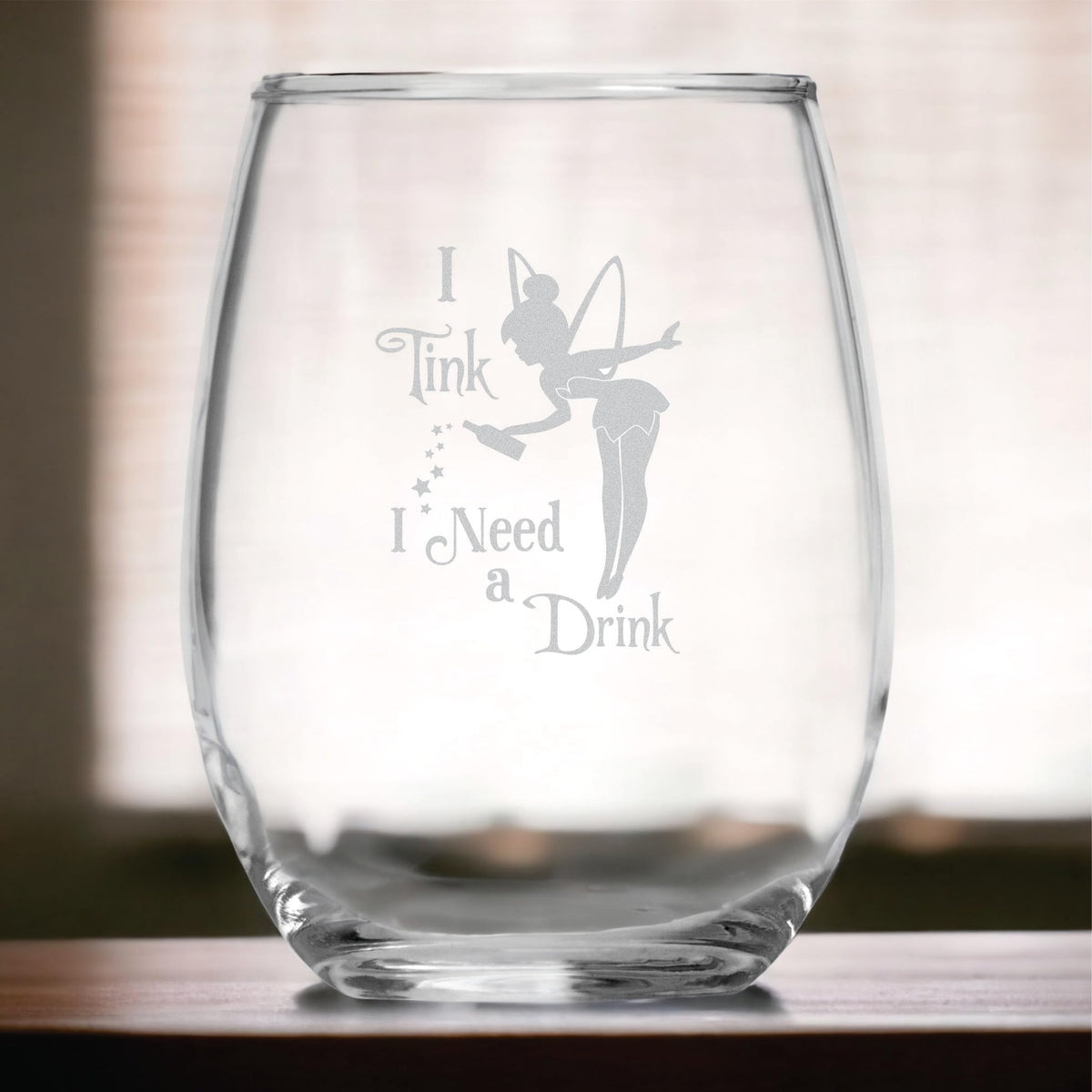 Etchpress Tinkerbell fairy wine glass highlights pixie dust motif for magical movie nights