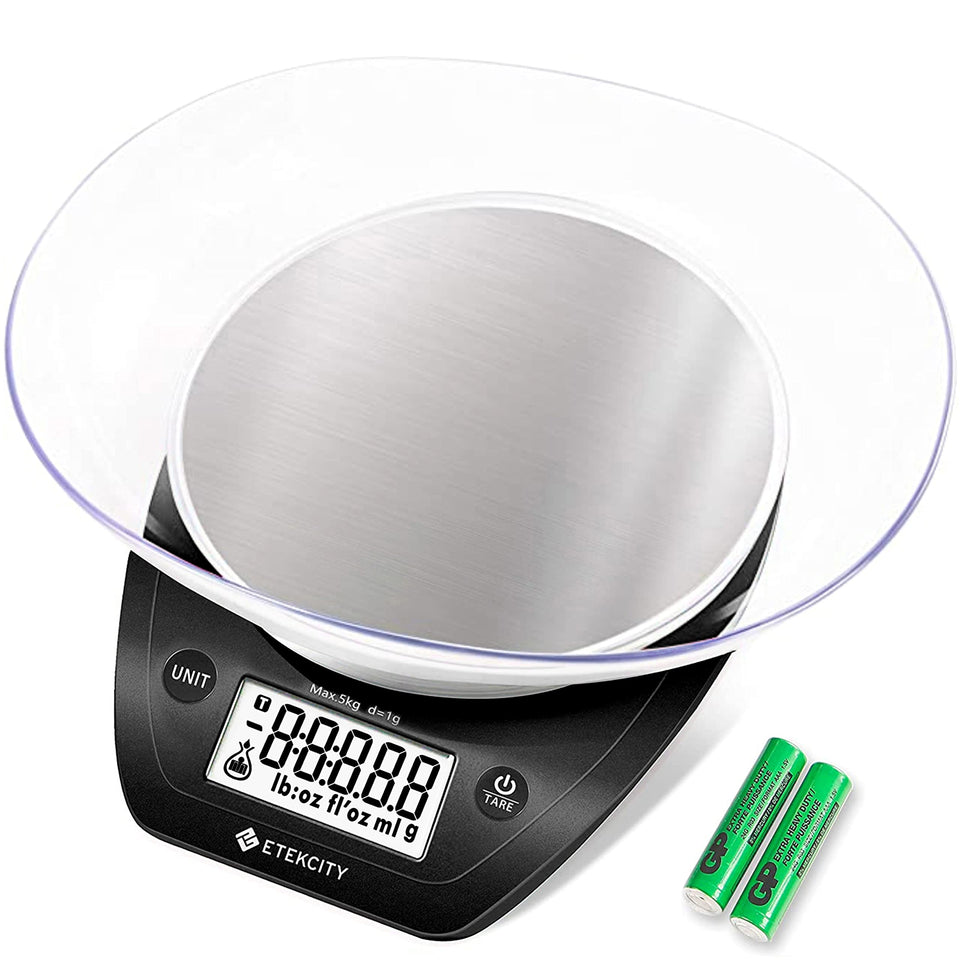Etekcity scale-display shows precise baking measurements with a clear readout.