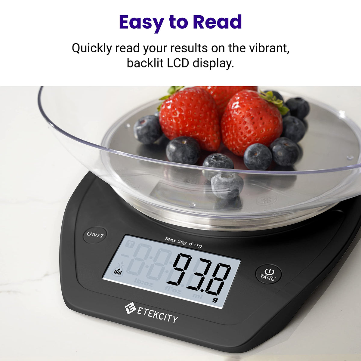 Etekcity auto-zero-tare ensures effortless accuracy for each item.