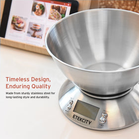 2.06-quart stainless steel bowl on the Etekcity scale for mixing.