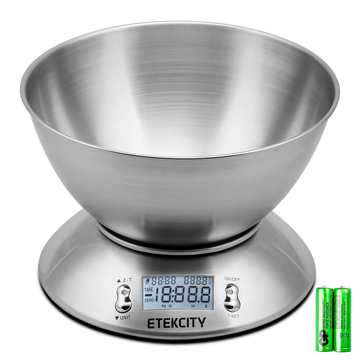 Etekcity digital kitchen scale with bowl attached for precise ingredient weighing.