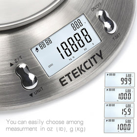 Bowl doubles as protective cover for compact storage on Etekcity scale.