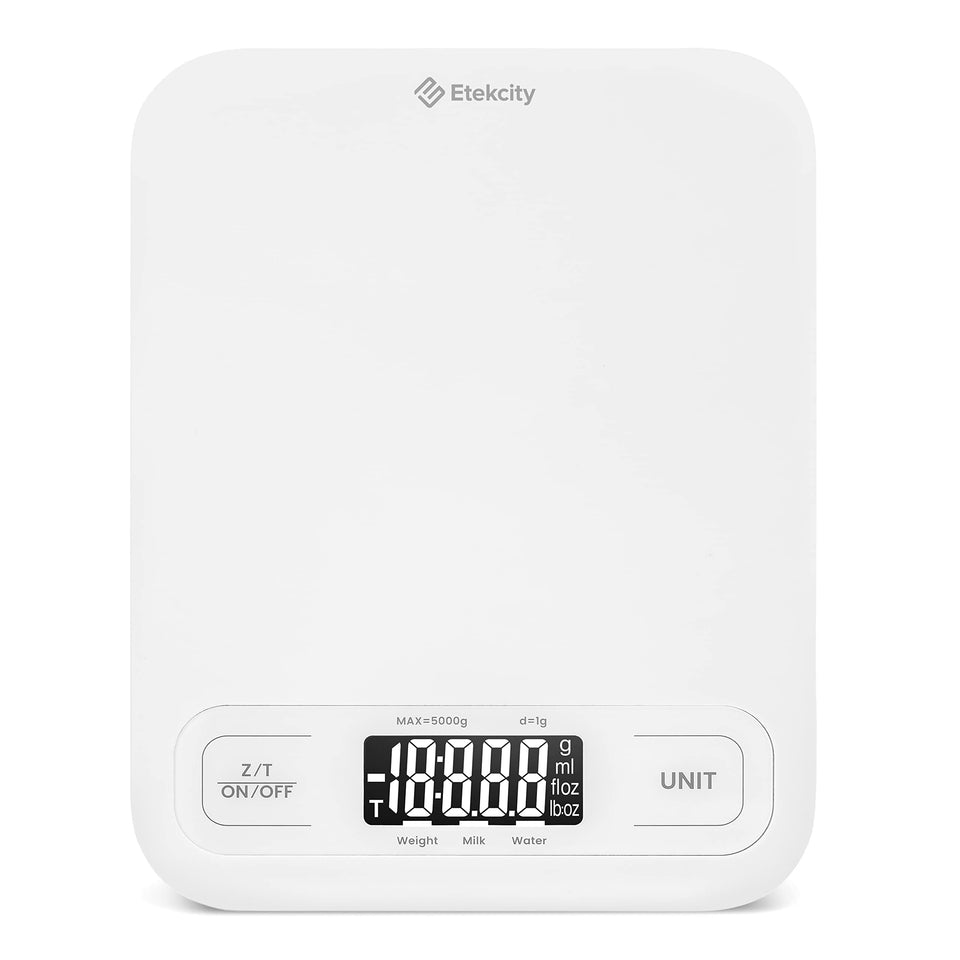 Etekcity food kitchen scale with a clear digital display for precise measurements.