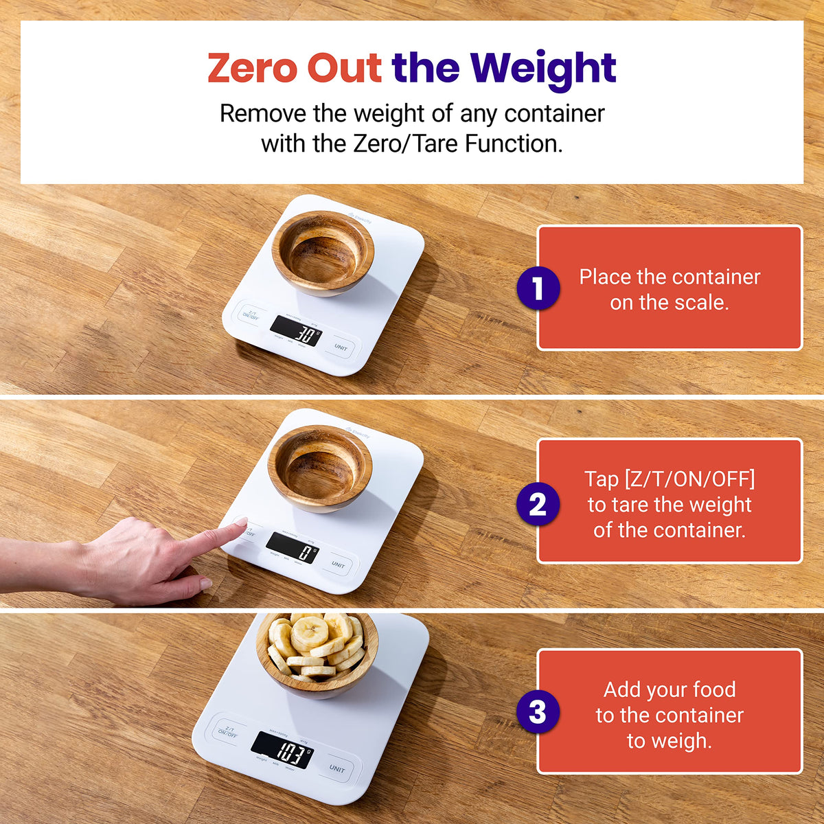 Etekcity scale offers multiple units including g, oz, lb:oz, and mL.