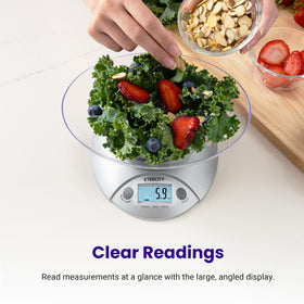 Etekcity kitchen scale includes milk and water modes for recipes.