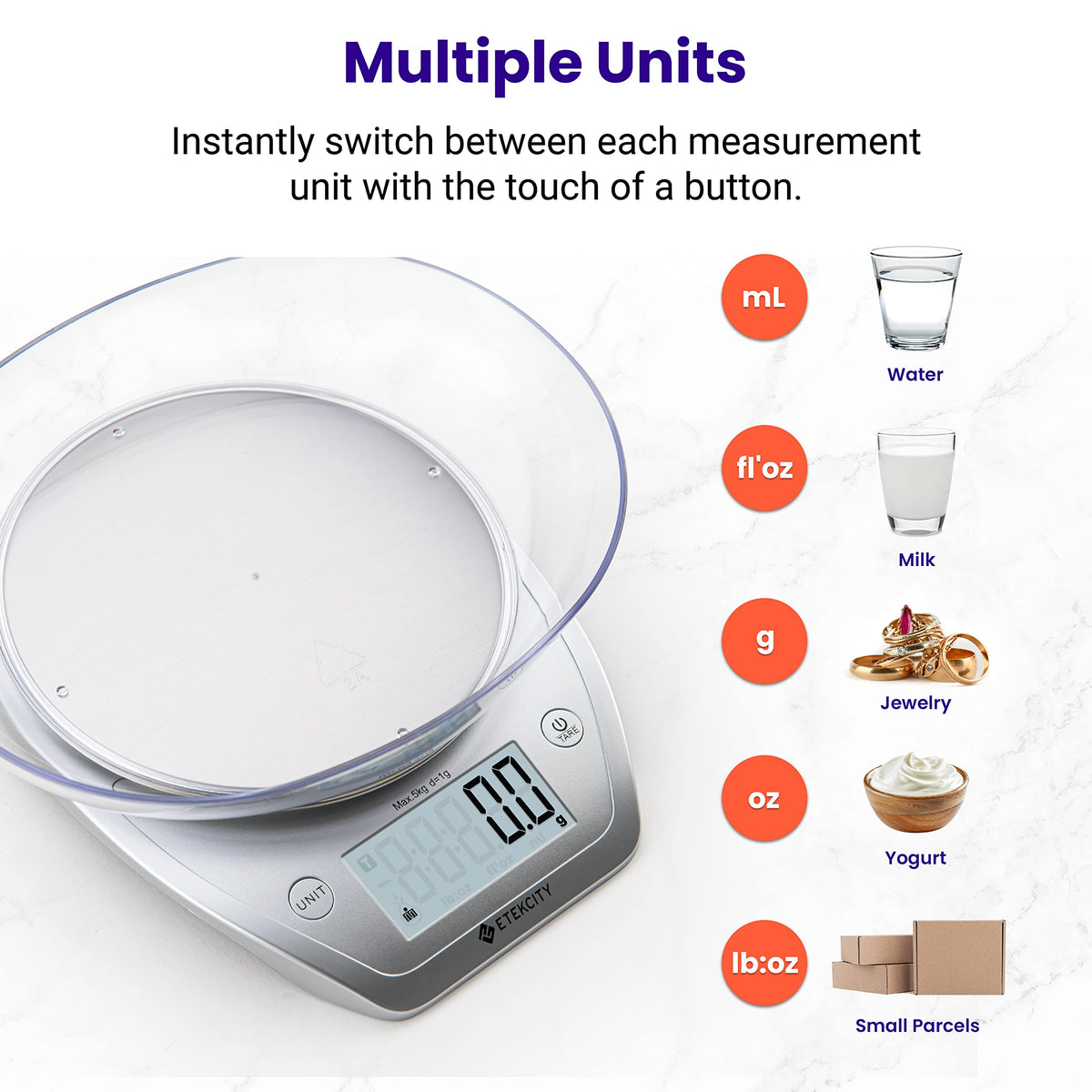 Etekcity multi-unit options including grams and milliliters
