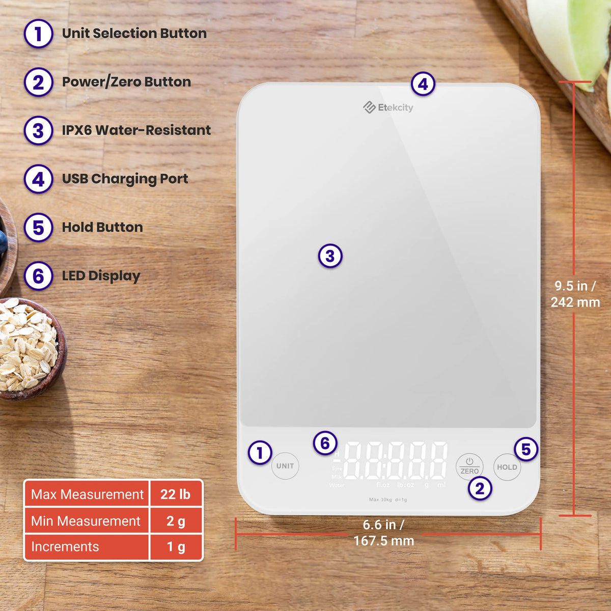 Compact and easy-to-clean design fits on a busy kitchen counter.