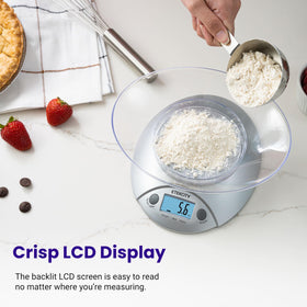 Etekcity scale features tare and auto-zero for easy weighing.