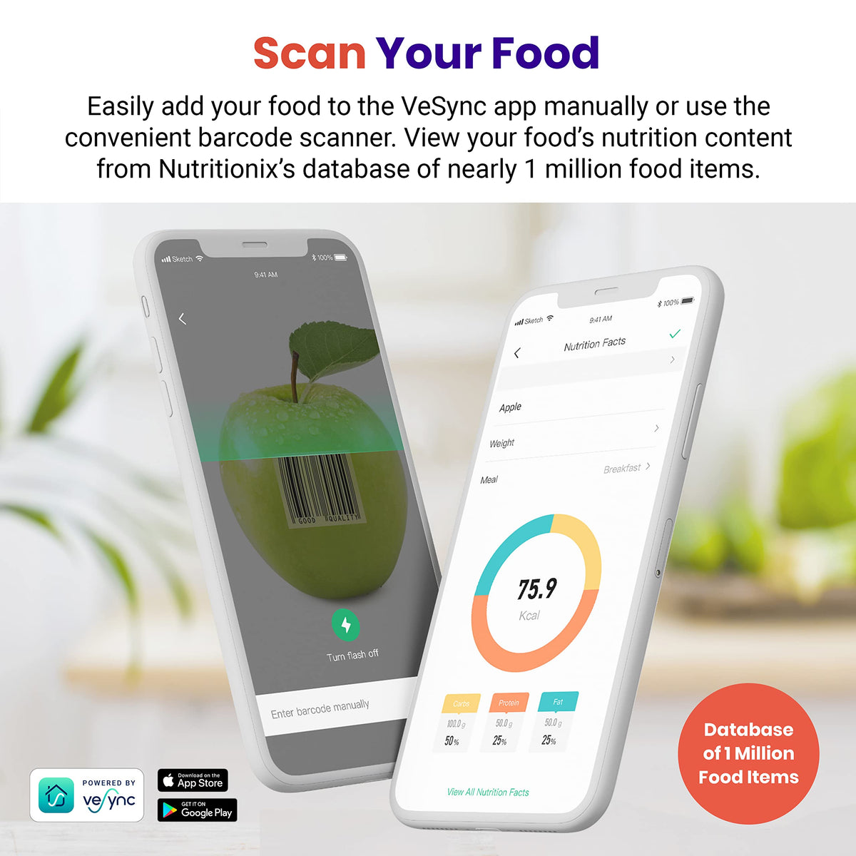 Etekcity VeSync app integration on screen for nutrition tracking