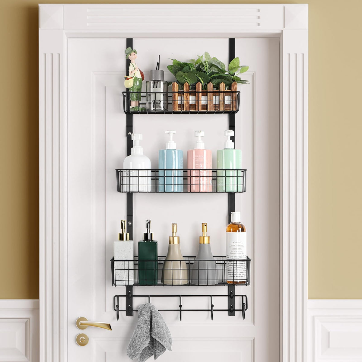 ETELI over-the-door pantry organizer with 3 baskets keeps spices organized.