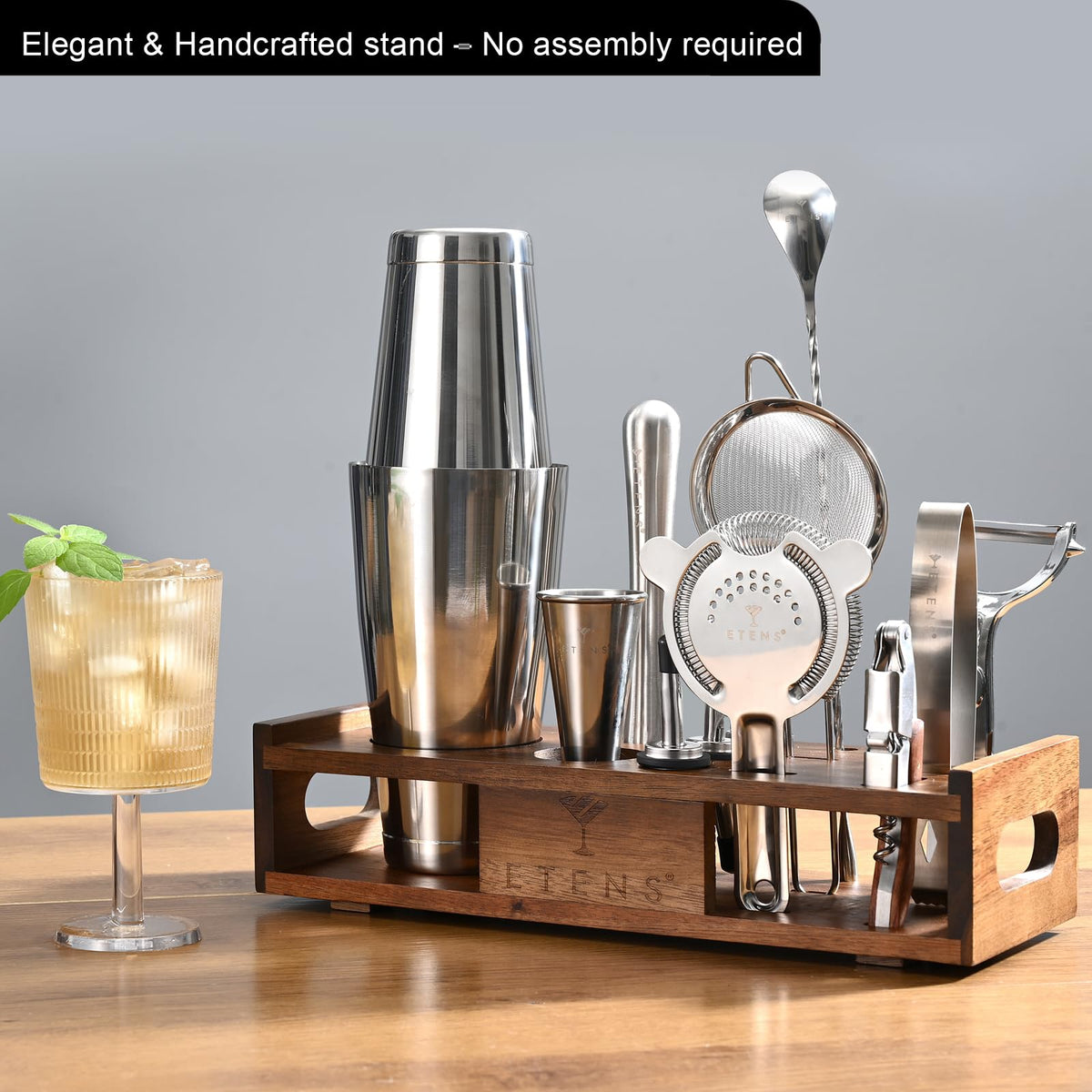 Etens Hawthorn strainer and jigger for precise measurements and smooth strain.