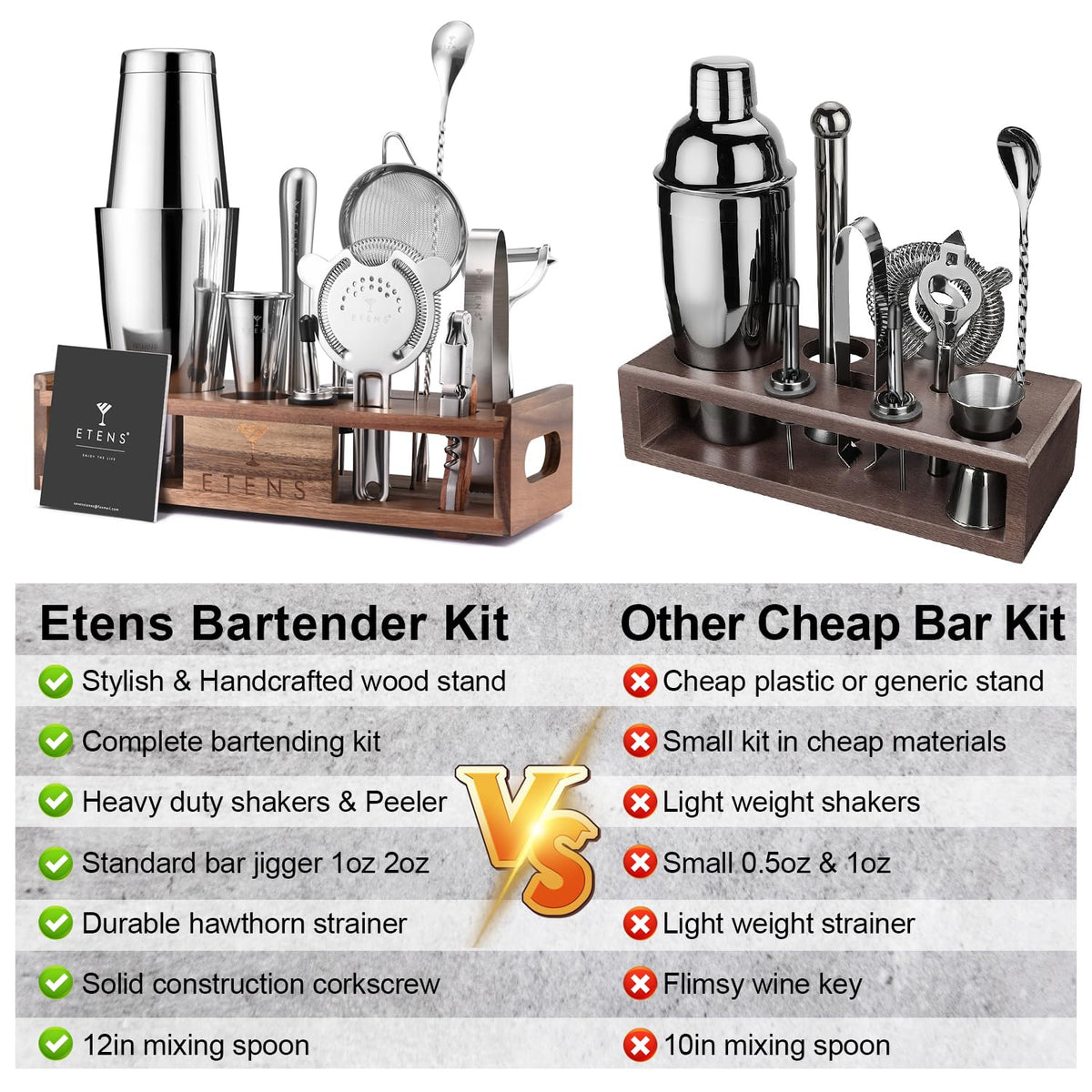 Etens wooden bar stand adds elegant organization to your tools.
