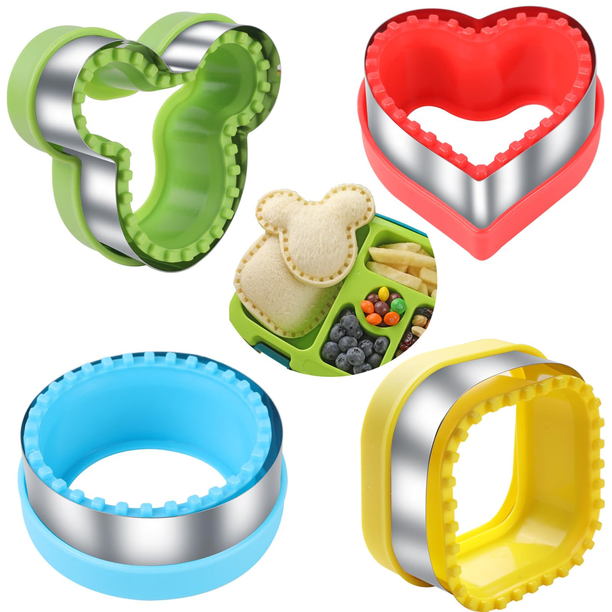 ETERSION Uncrustable sandwich cutter with colorful grips for kid-friendly lunches.