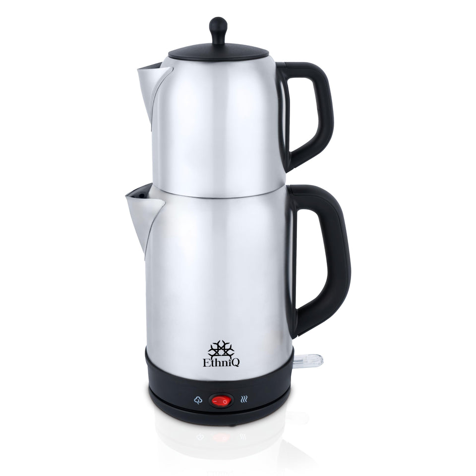 EthniQ TeaVibe front view of electric Turkish tea maker with durable double pot for authentic brews