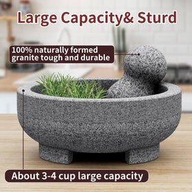 Etholive granite mortar close-up showcases natural texture and durability.