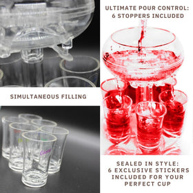 Etihub shot dispenser built in stopper enables controlled pours.
