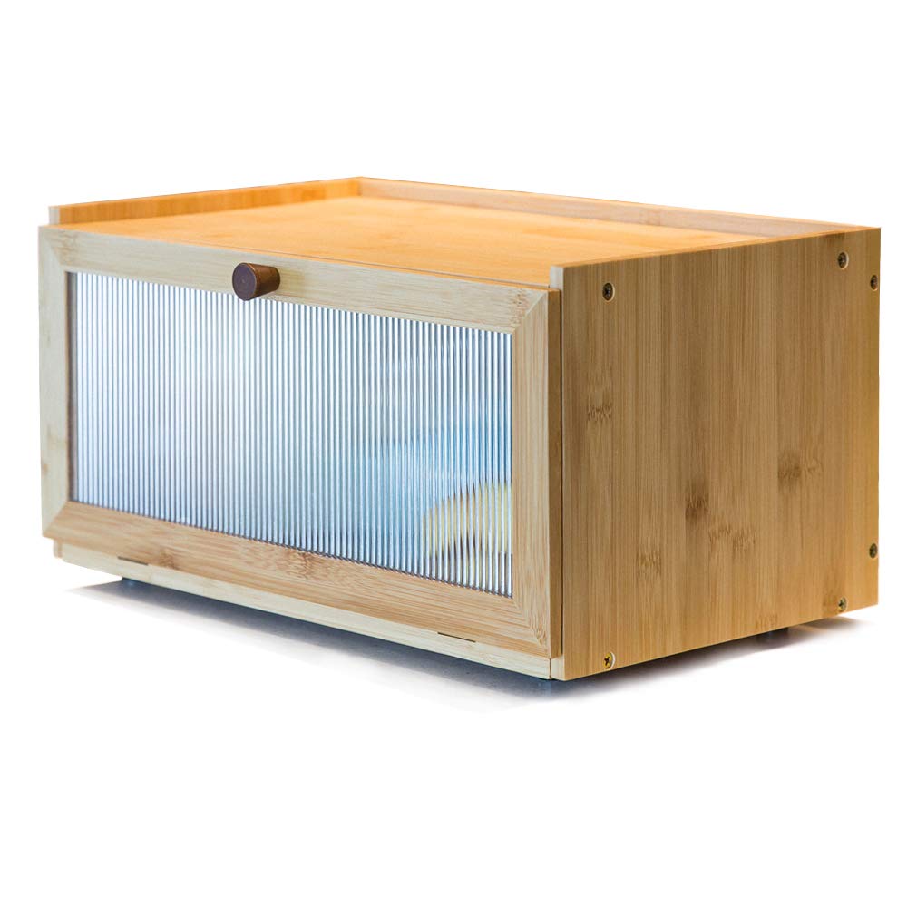 ETMI bamboo bread box front view keeps bread organized and fresh on the counter