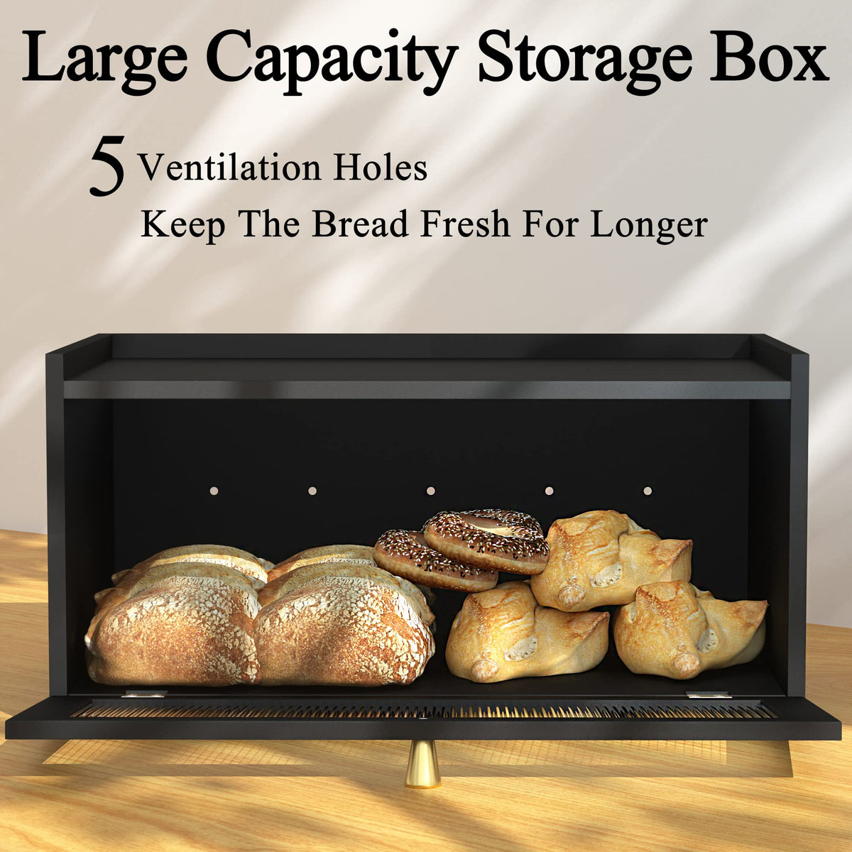 ETMI bamboo bread box side profile on a modern counter