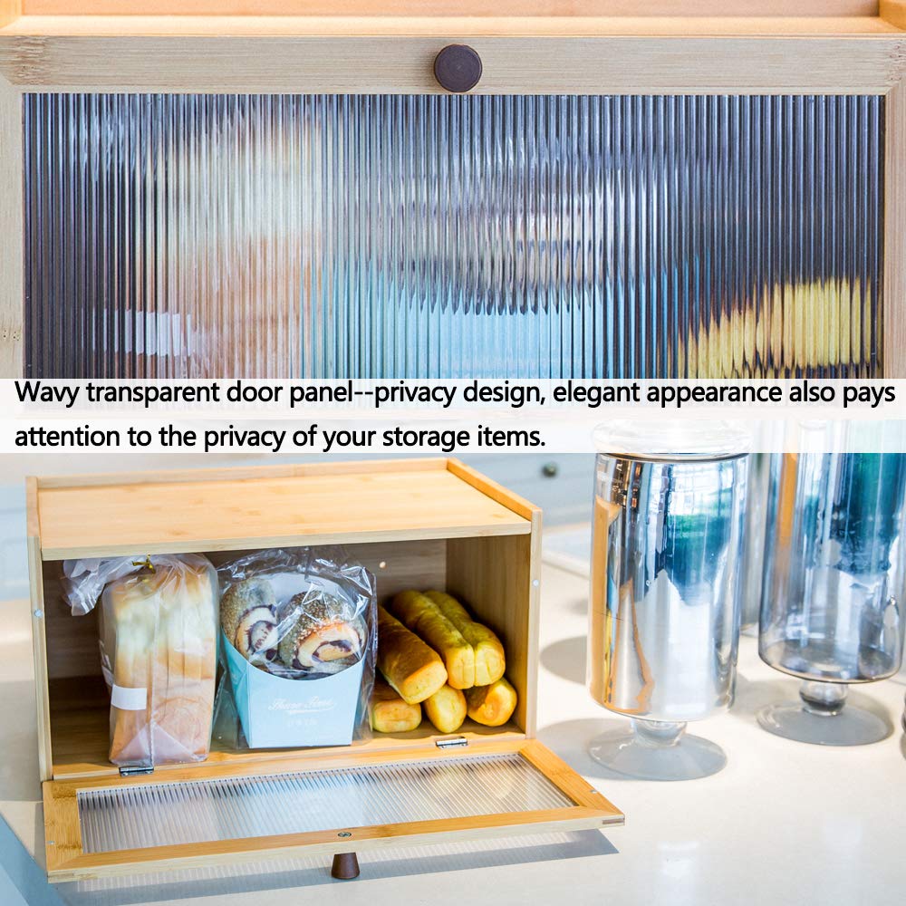 ETMI bamboo bread box side view blends with kitchen decor and warmth