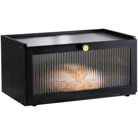 ETMI black bamboo bread box front view with window for easy visibility