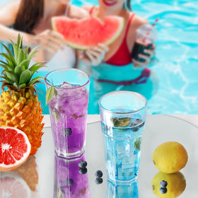 Etolies clear drinking glasses suitable for water, juice, tea, and cocktails.
