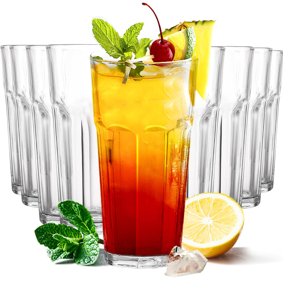 Etolies highball glasses set of 9 with 16 oz capacity, ideal for water and cocktails.