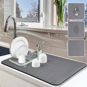 Etomiel dish drying mat grey on counter keeps surfaces organized.