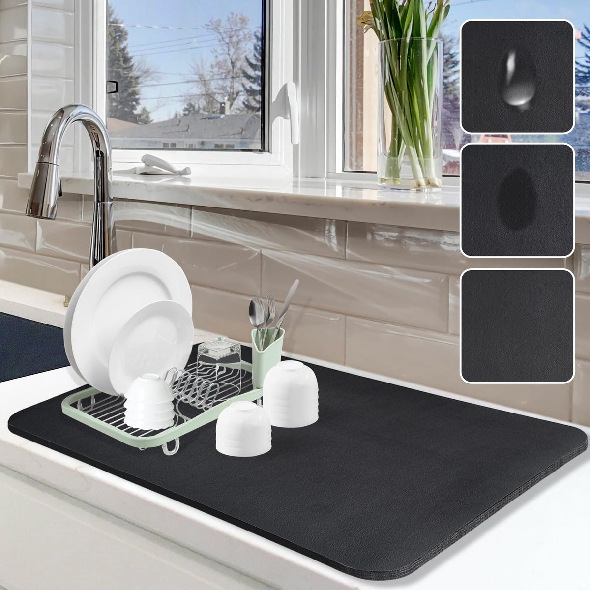 Etomiel dish drying mat with a soft absorbent surface protecting countertops after washing