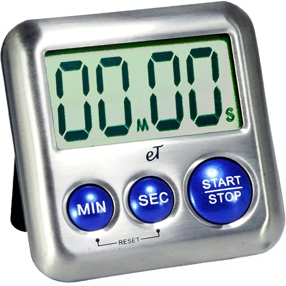 eTradewinds Elegant Digital Kitchen Timer front view with large display for quick reading